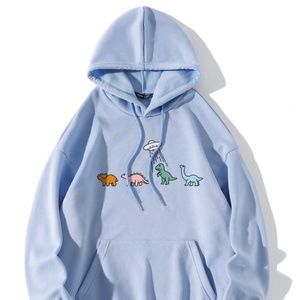 NEW SHEIN L Blue Cartoon Graphic Drop Shoulder Drawstring Thermal Lined Hoodie